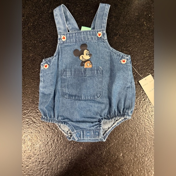 Disney Baby Mickey Mouse Denim Romper | Size 3-6 Months | NWT - Picture 1 of 9